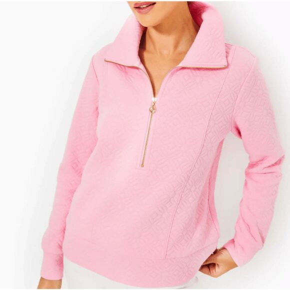 Lilly Pulitzer Eleni Pullover Conch Shell Pink Butterfly Quilted Knit- Size M - Picture 1 of 4
